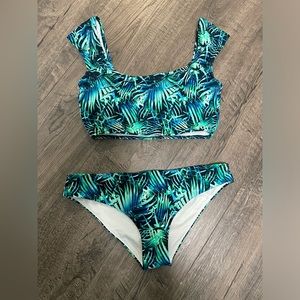 Vs Victoria’s Secret pink xs s small bikini swim suit set tropical ruffle leaf